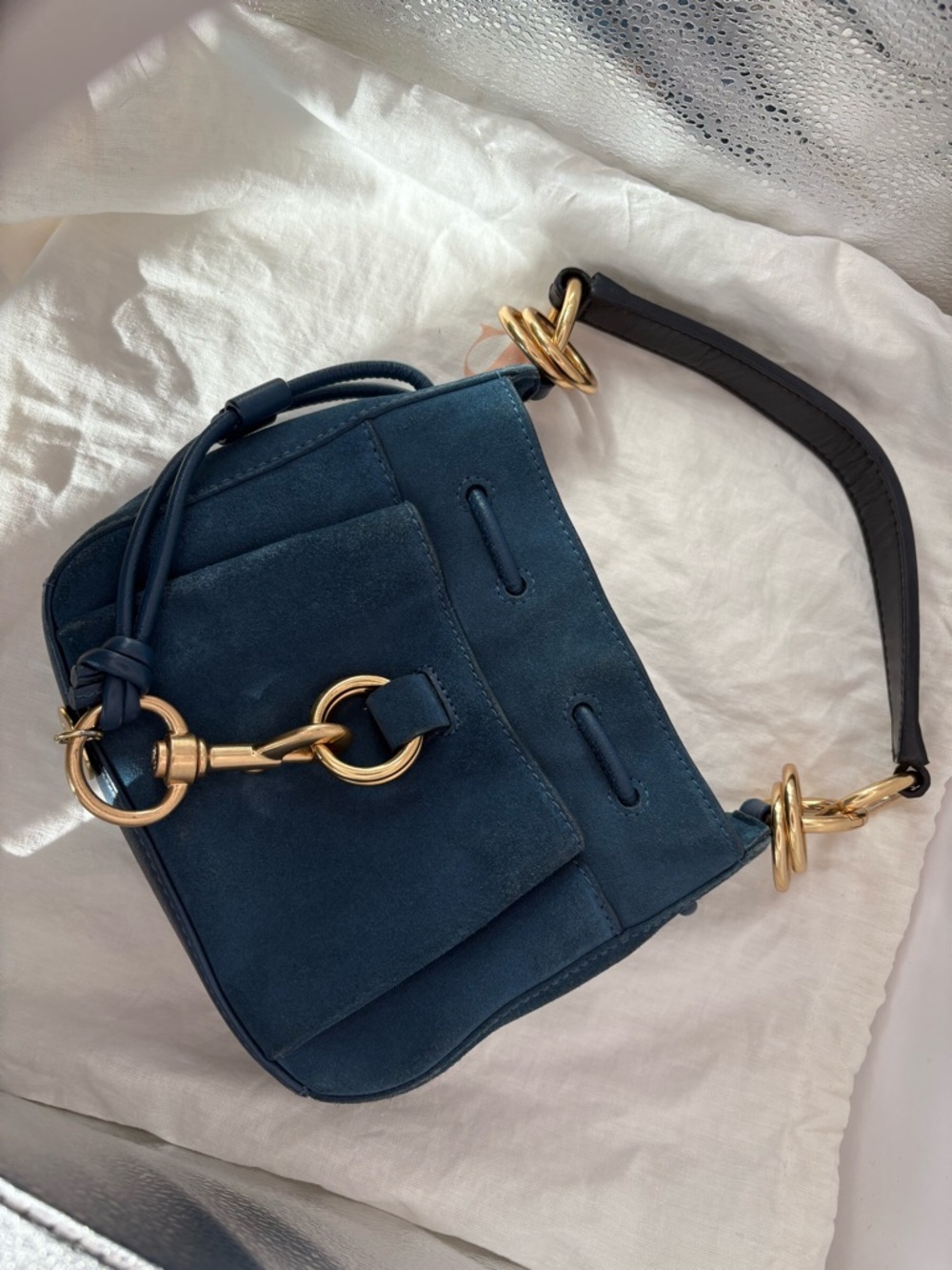 See By Chloe Blue Suede & Leather, 2 way Shoulder Bag with Gold Hardware. Rare - Picture 3 of 11